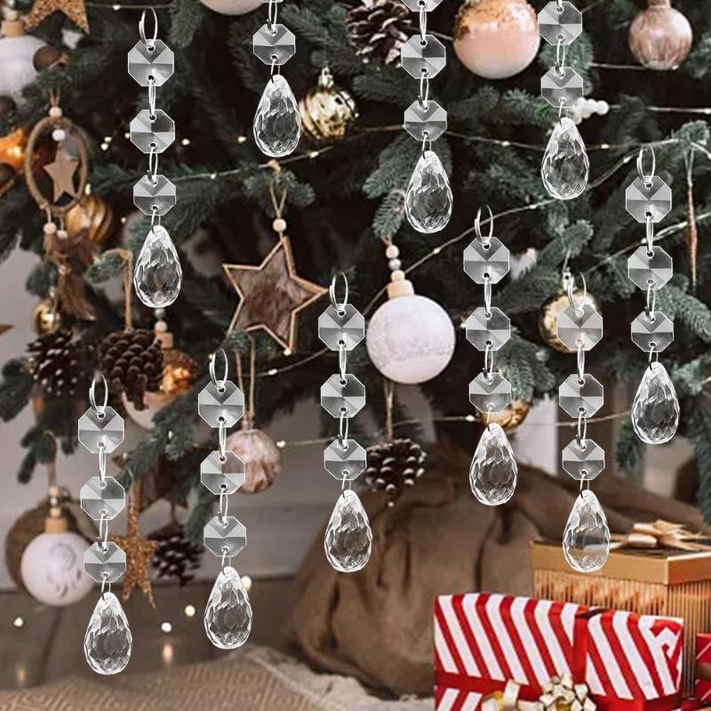 5/48Pcs Christmas Clear Acrylic Pendant Snowflake Icicle Water Drop Decoration for Xmas Tree Winter Party Acrylic Ice Pendants