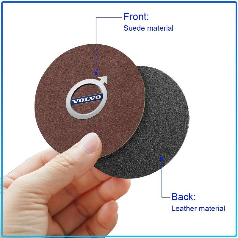 Car Leather Water Coaster Non-Slip Mat Car Bottle Holder Insert Pad For Volvo XC60 XC90 S60 S80 S40 V40 V60 V70 V50 XC70