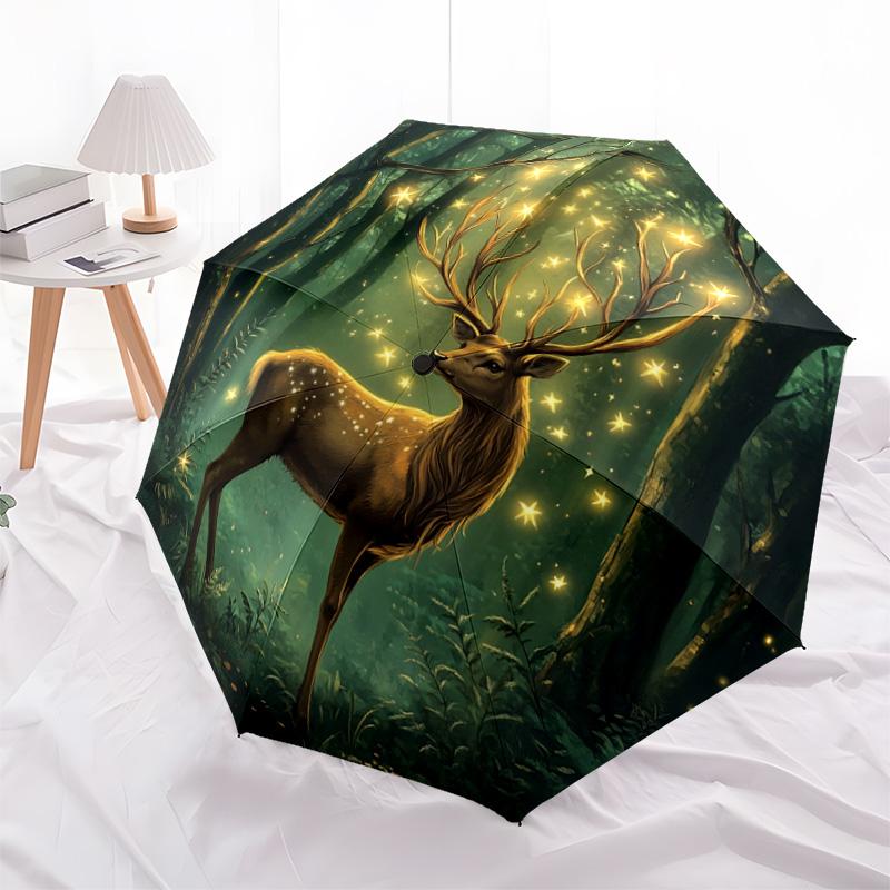 1 PC Automatic Folding Umbrella - Forest Deer Pattern, Portable & Foldable Design with 8 Ribs, Christmas Birthday Gifts