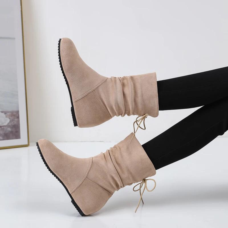 Fashion Vintage Warm Plush Women Ankle Boots Fashion Lace Up Short Booties Winter Comfort Internal Elevation Cotton Shoes