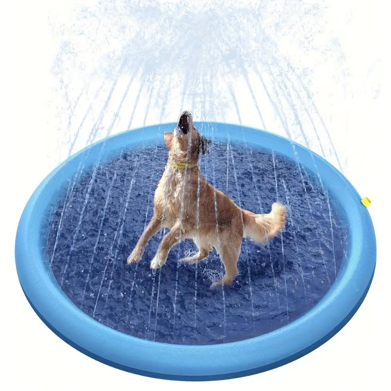 Portable Dog Pool for Outdoor Fun with Built- Sprinkler System, Durable Plastic for Backyard Summer Cooling, Sprinkler Built