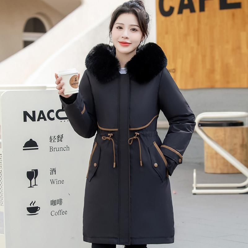 Übergröße M-6XL Winter-Kaltmantel für Damen mit Kapuze und Kunstpelzkragen, abnehmbarer langer Parka, Damenmantel im koreanischen Stil, dicke warme Jacken