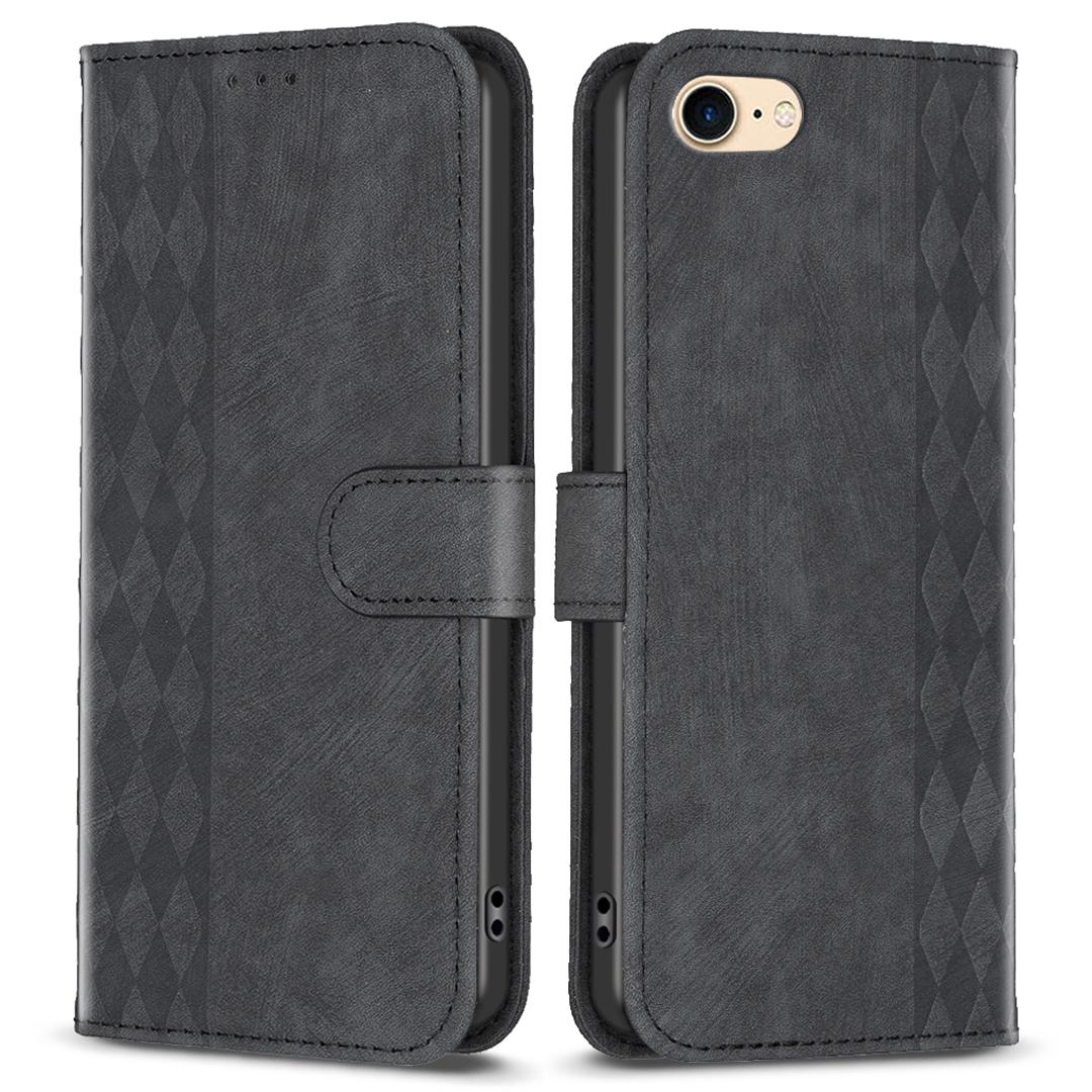 

For iPhone 6/6s/7/8 Shockproof PU Leather+TPU Flip Cover Imprinted Pattern Wallet Phone Case Black