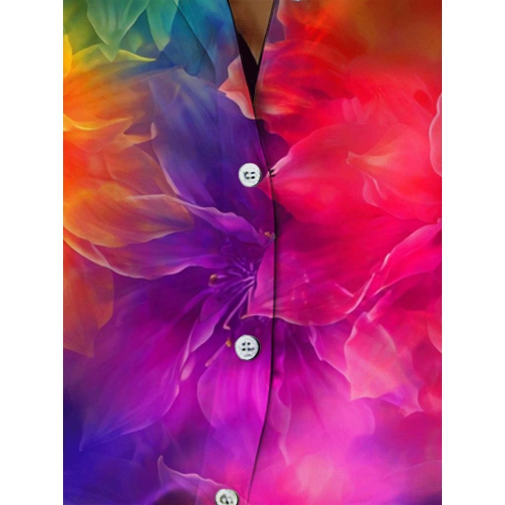 A Lady's Rainbow-print Multi-color Top with Long Sleeves and a Collar, Suitable for Both Casual and Formal Wear, a Must-have Item for All Seasons.