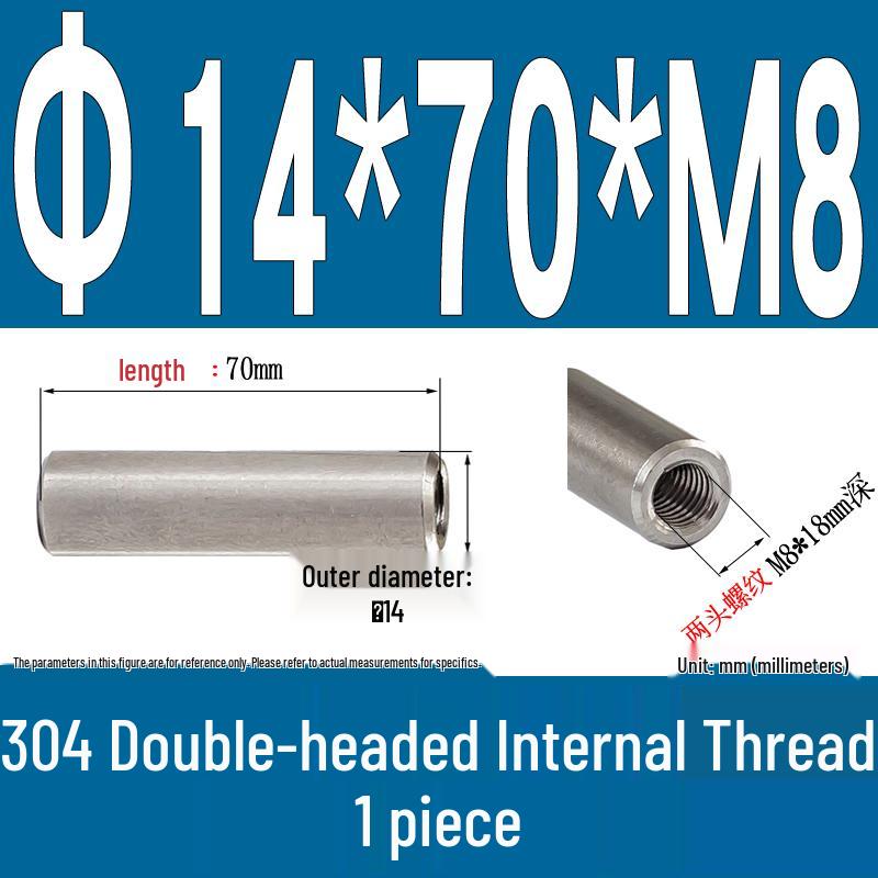 Stainless Steel 304 Double-Ended Threaded Cylindrical Guide Pin with Dual-End Holes