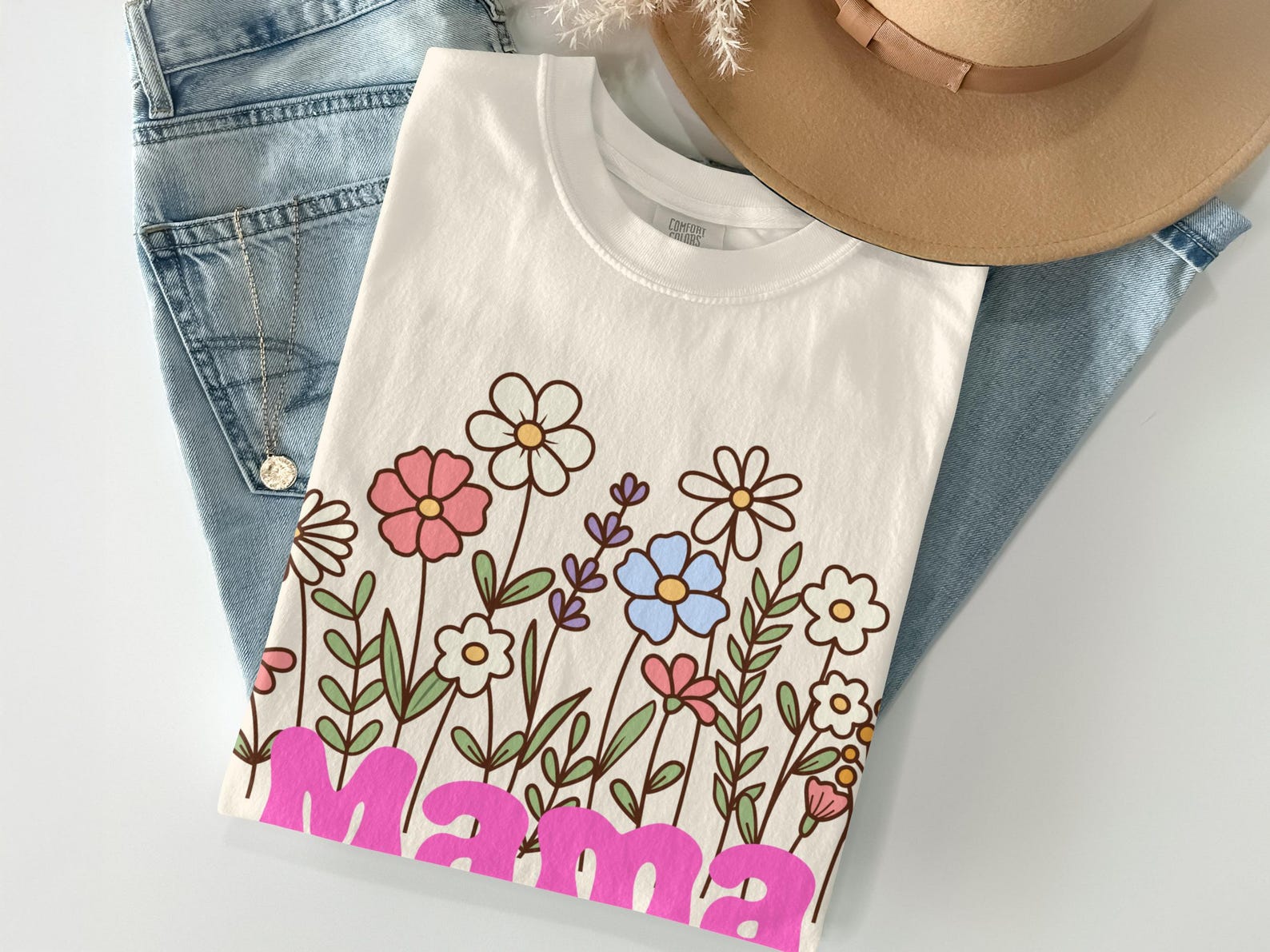 Groovy Mama Floral T-Shirt, Boho Retro Flower Graphic Top 4XL