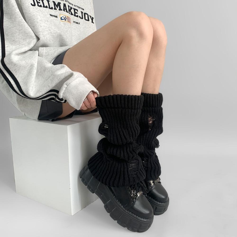 Sweet Cool Knitted Broken Hole Socks Subculture Ripped Foot Cover Fashion Knit Leg Warmer