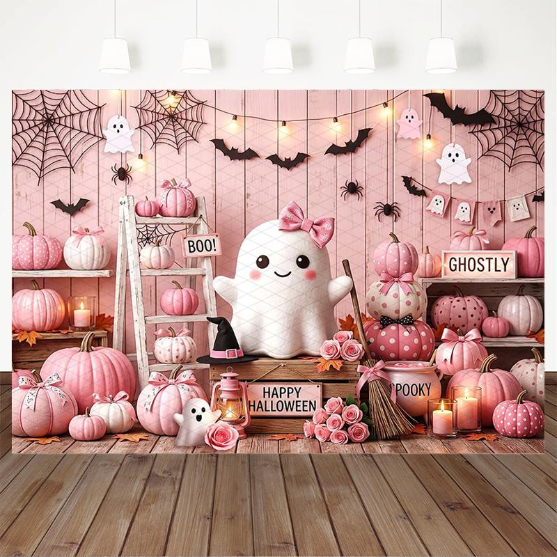 Mocsicka Pink Pumpkin Party Backgrounds For Photographs Halloween Baby Shower Backdrops Decorations Photo Studio Shooting Props
