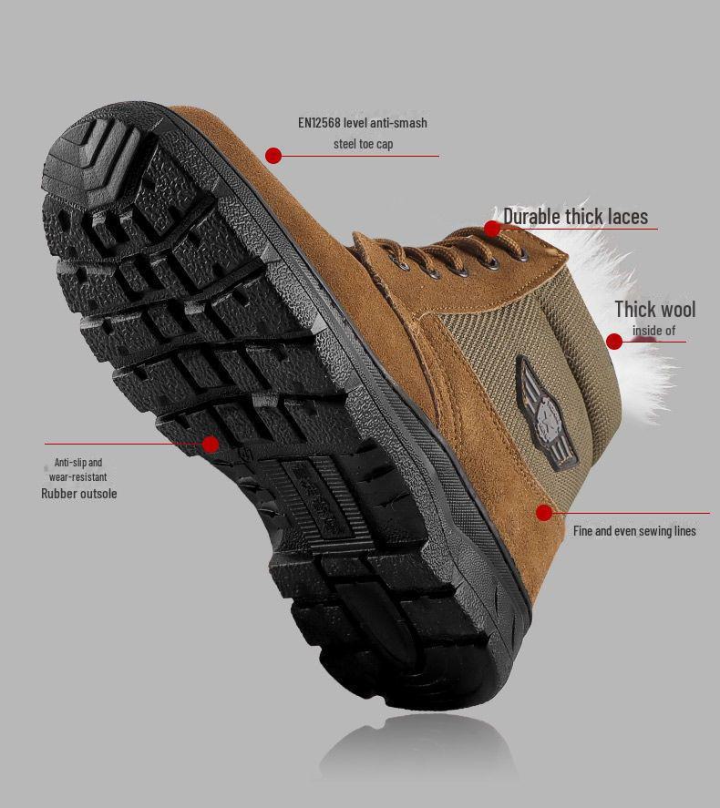 Men's Genuine Fur Wool Snow Boots - Thick, Warm, Cold-Proof, High-Top Outdoor Work Shoes