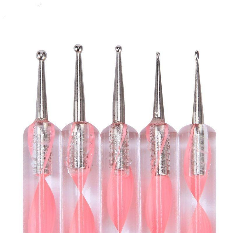 5pc Dual-end Nail Silicone Brushes Polishable Carving Drawing Paint Dot Tool Nails Arts Pen Acrylic UV Gel Extension Grids Brush