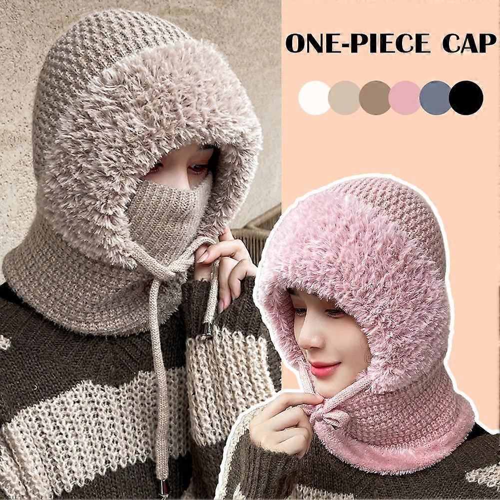 Women's Outdoors Windproof Scarf Hat, Warm Knitted Face Mask Hat Cap Scarf