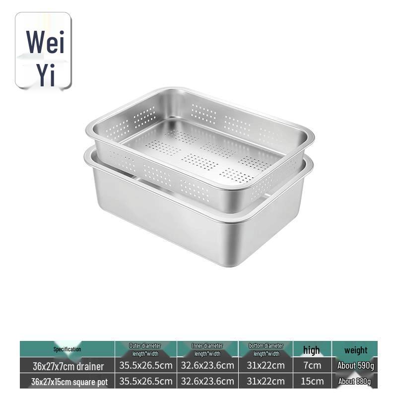 Weiyi 304 Stainless Steel Deep Perforated Draining Pan Set