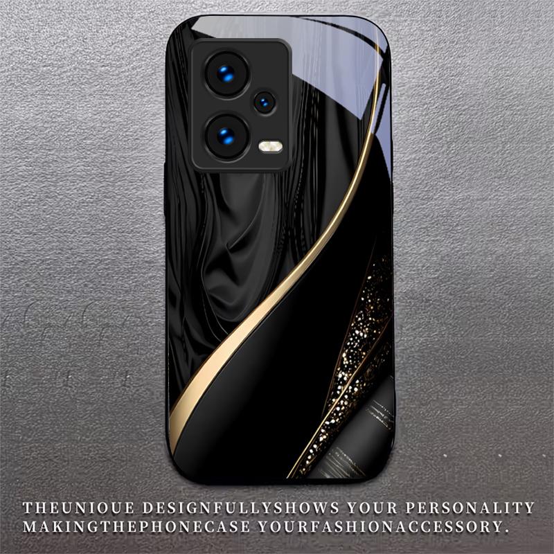 Silk Golden Line Black Glass Phone Case For Redmi Note 10 11 Pro+ 12 13 14 (Global) 14 Pro 5G (India) K60 Ultra 13C 14C Cover