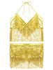 Women Shiny Sequins Tassels Carnival Rave Performance Belly Dance Costume Halter Bra Tops with Hip Scarf Wrap Skirt Set
