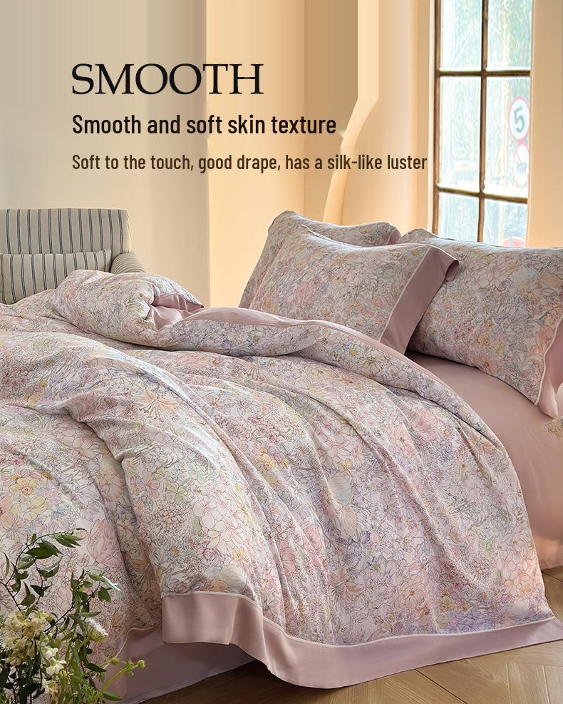 New 60s Lyocell Cool Feel Digital Print 4-Piece Bedding Set: Duvet Cover & Bed Sheet for 1.8m Bed