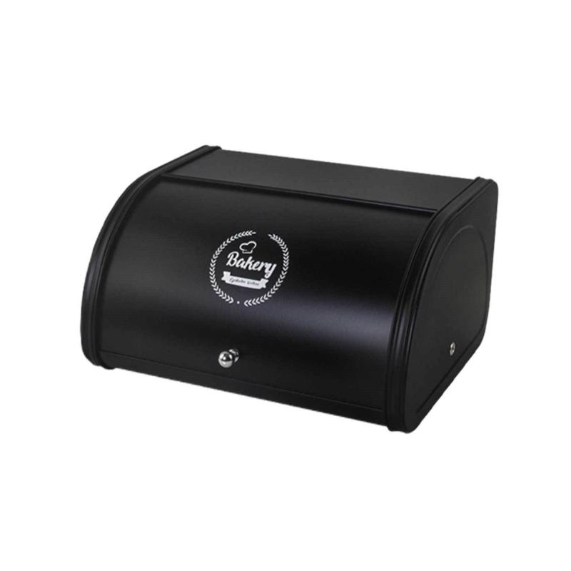 

Large Capacity Retro Bread Container with Roll Top Lid Iron Construction Breads Box for Kitchen Countertop Storage чёрный