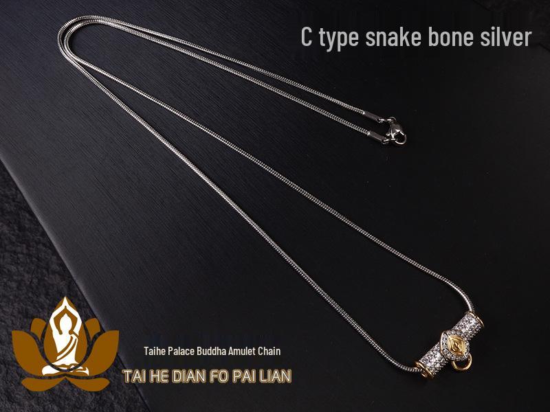 Thai Metal Buddha Amulet Necklace with Titanium Steel Beads, Curved Tubes, Micro-Paved Zircon, Nebula Eye, Butterfly, and Diamond-Set Chain.