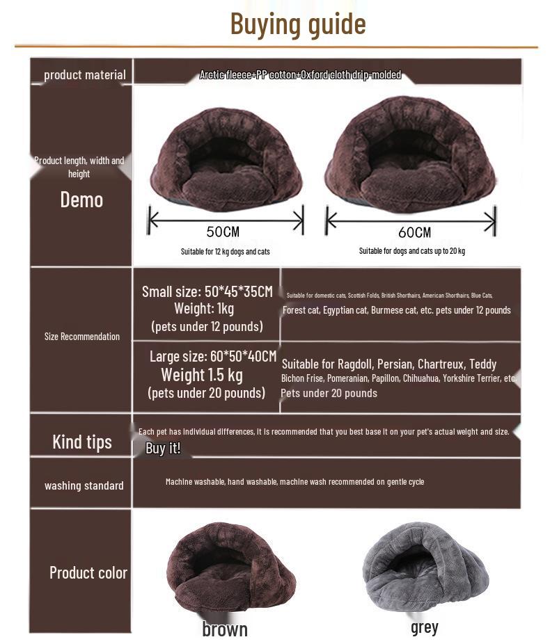 Enclosed Cat & Small Dog Winter Warm Nest Kennel - Four Seasons Sleeping Bag House