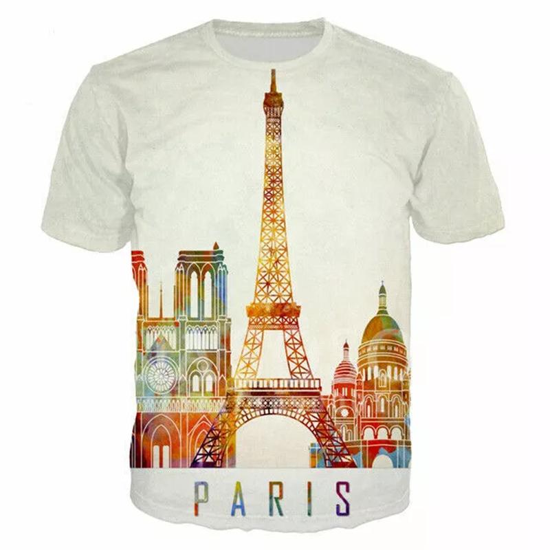 Novelty France Paris Eiffel Tower 3D Graphic Tees Y2k Men Women Short Sleeve Street Tshirt Kids Casual Oversized Tops Clothing