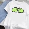 Trend Cartoon Cute Little Frog Kiss Graphic Print Short Sleeve Tshirt Tops Fashion Trend Womens Casual Sports Style Summer