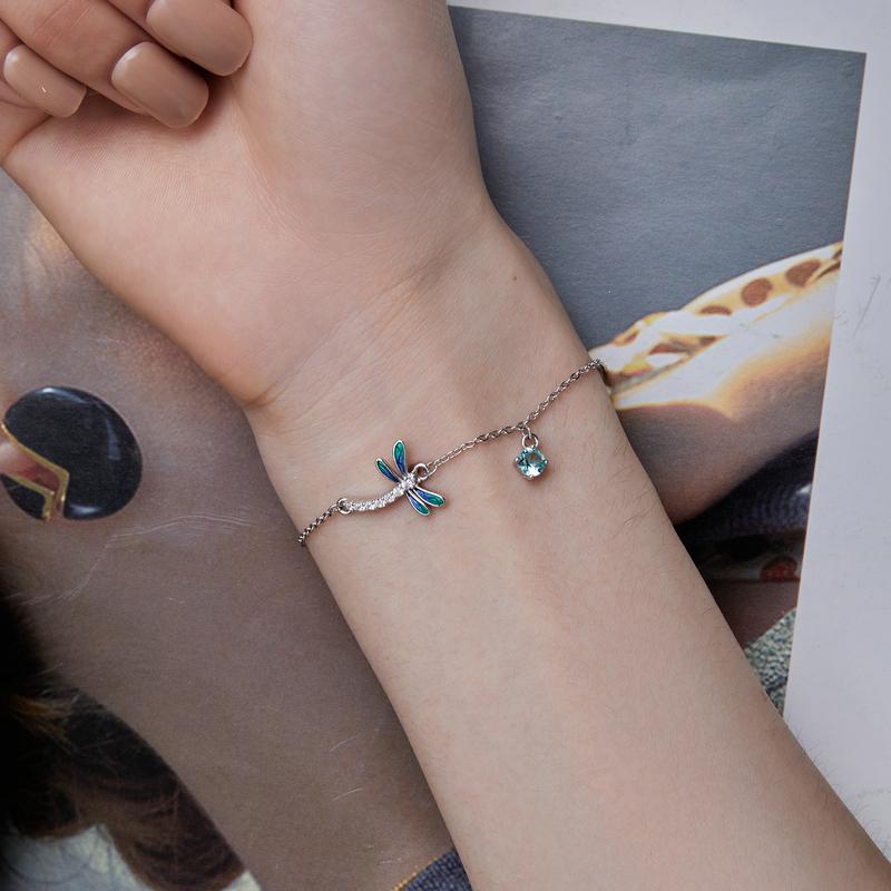 Silver Bracelet Women's Bracelet Dragonfly Cubic Zirconia 925 Sterling Silver Trusky