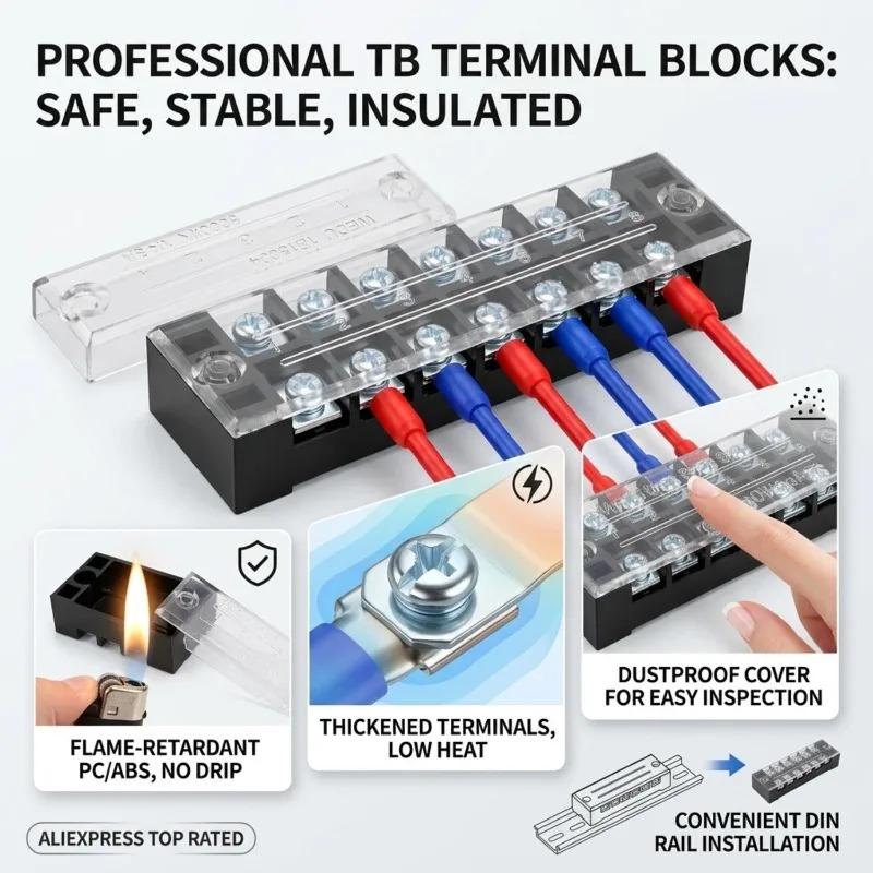 5/1PCS Dual Row Strip Barrier Screw Terminal Block Flame-retardant Terminal Block Base 4/5/6/8/10Positions Fixed Wire Connector