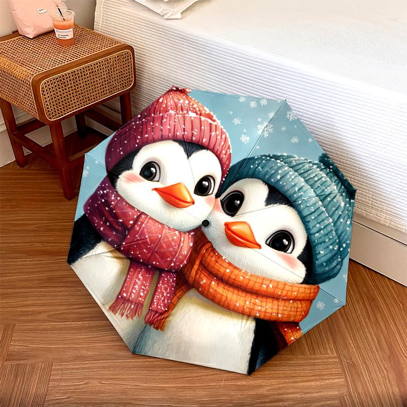 

1 PC Automatic Folding Umbrella - Penguin Pattern, Portable & Foldable Design with 8 Ribs, Christmas Birthday Gifts