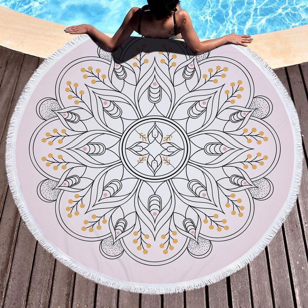 Bohemia Mandala Round Beach Towel Tassels Microfiber Exotic Flower Geometric Pattern Bath Towel Picnic Yoga Mat Bikini Cover Up