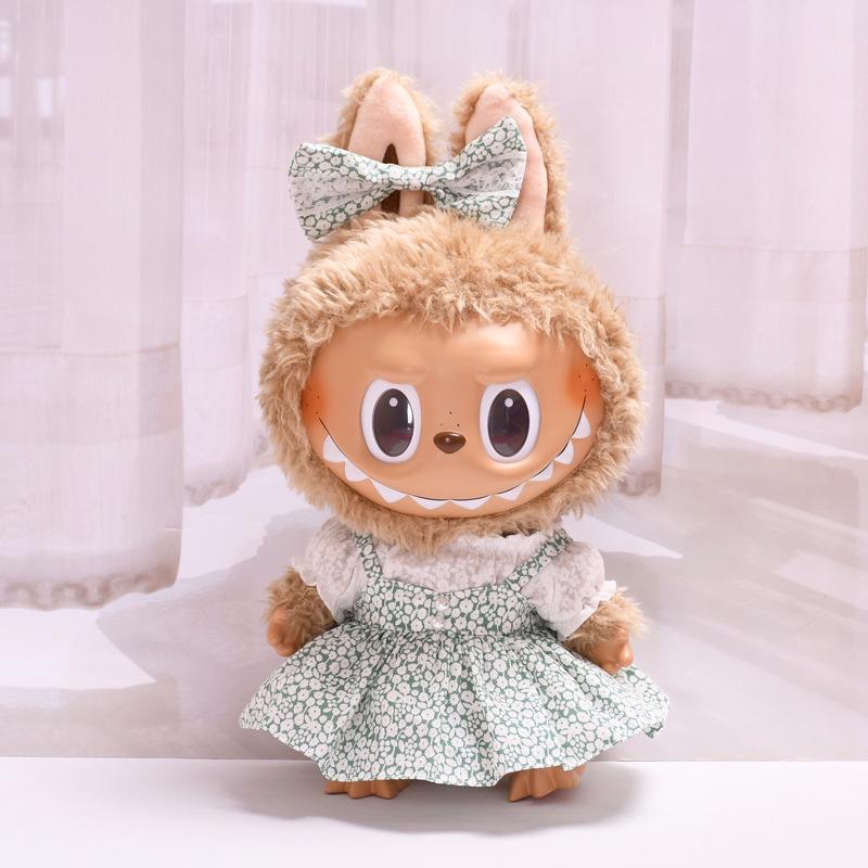 38cm Labubu Plush Doll Casual Outfit Set with Hat (Clothes Only)