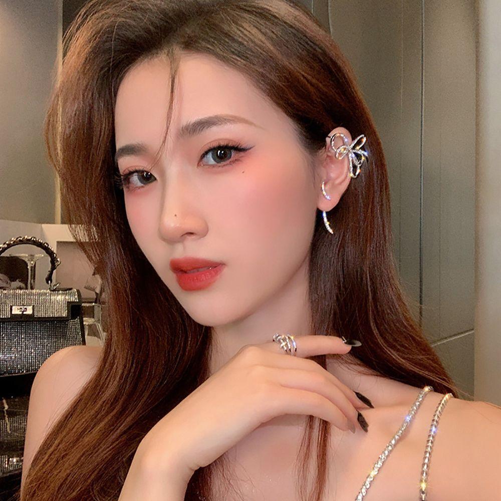 Earcuff Girl Rhinestone Female Ear Bone Clips Korean Clip On Earrings Bow Earrings Fashion Jewelry