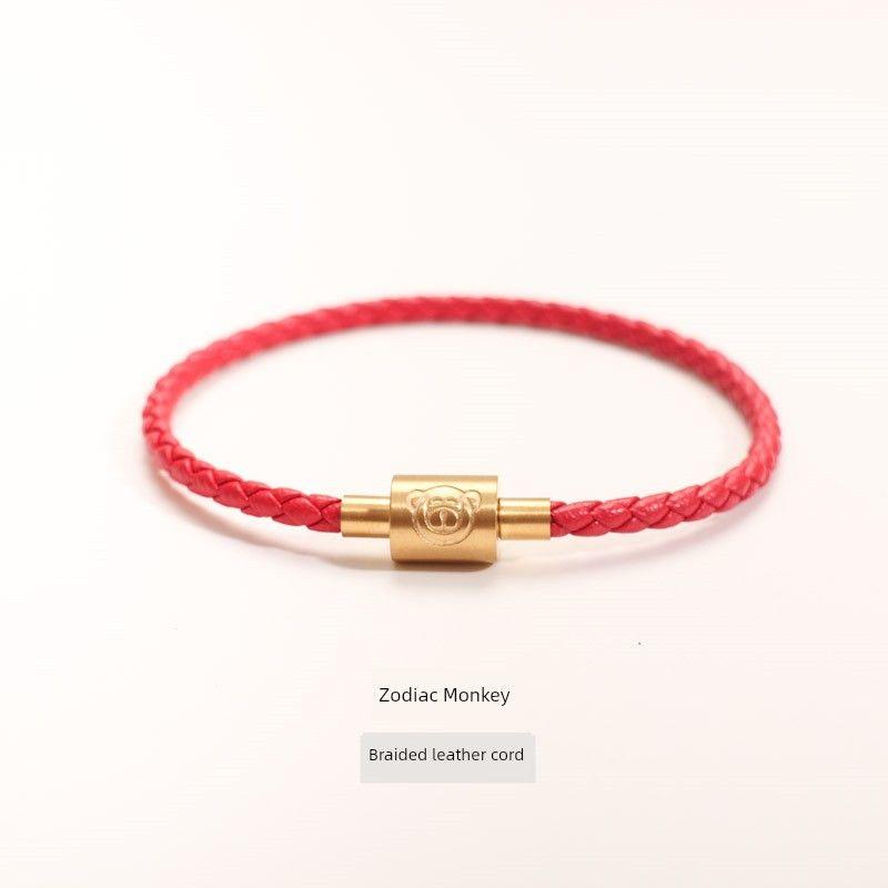 

Женский ремешок для часов Zodiac из золотистой стали с красным кожаным ремешком 17CM Zodiac Monkey + Red Leather Rope