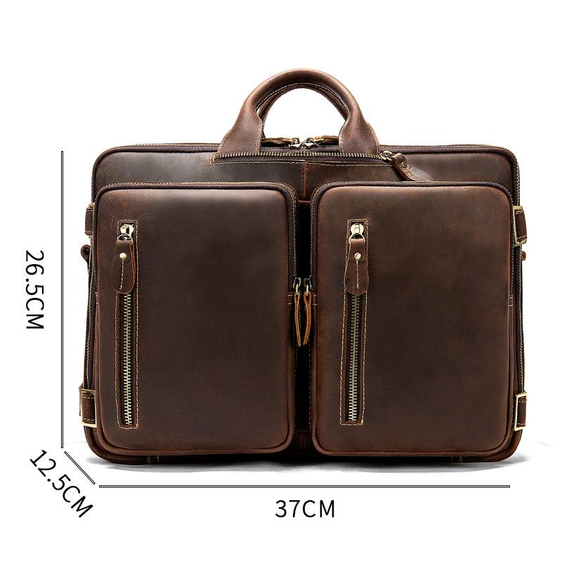 Crazy Horse Leather Men's Bag Men's Head Layer Cowhide Handbag Crossbody Bag Retro Multifunction Leather Shoulder Bag