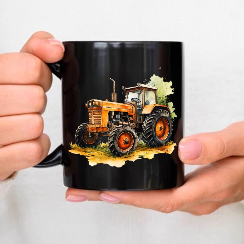 Tractor mug, black retro agricultural tractor design, suitable for coffee tea, breakfast, kitchen, gifts чёрный