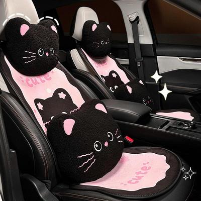 Car Seat Cushion Comfortable Plush Seat Cushion Cute Cat Design Vehicle Seat Protective Anti-Slip For Short Or Long Distance