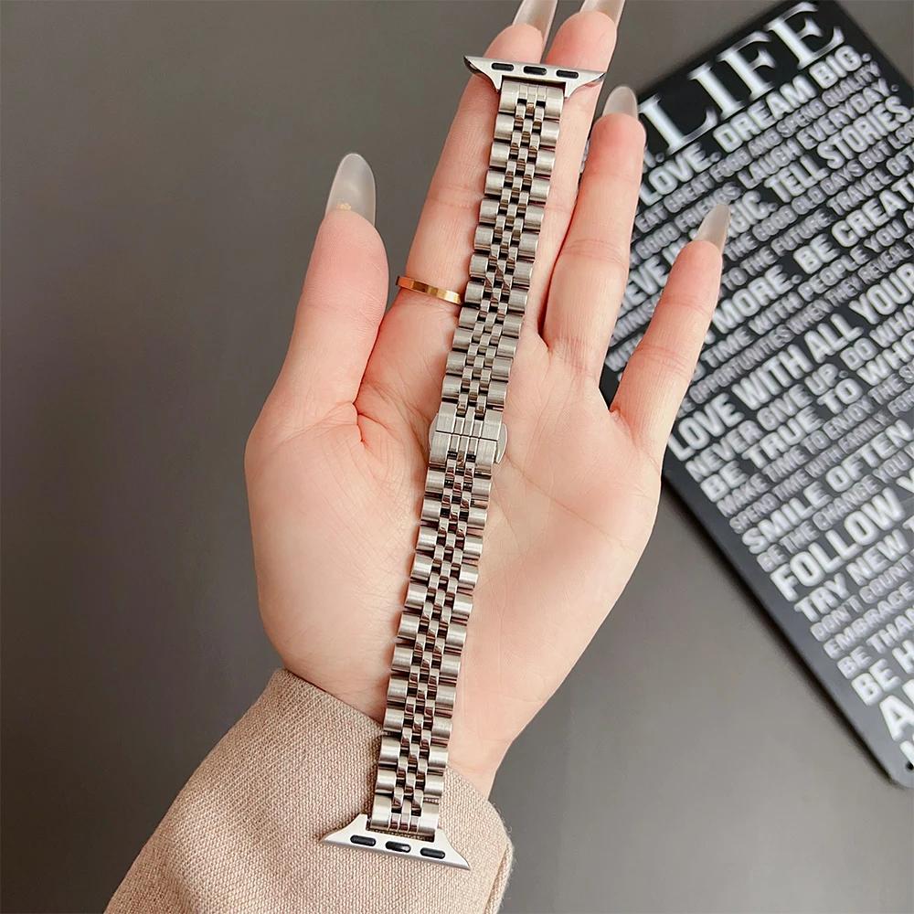 Women Slim Straps for Apple Watch Ultra 2 49mm 10 46mm 42mm Stainless Steel Band Iwatch Series 9 8 7 6 5 SE 41mm 40 45mm 44 38mm