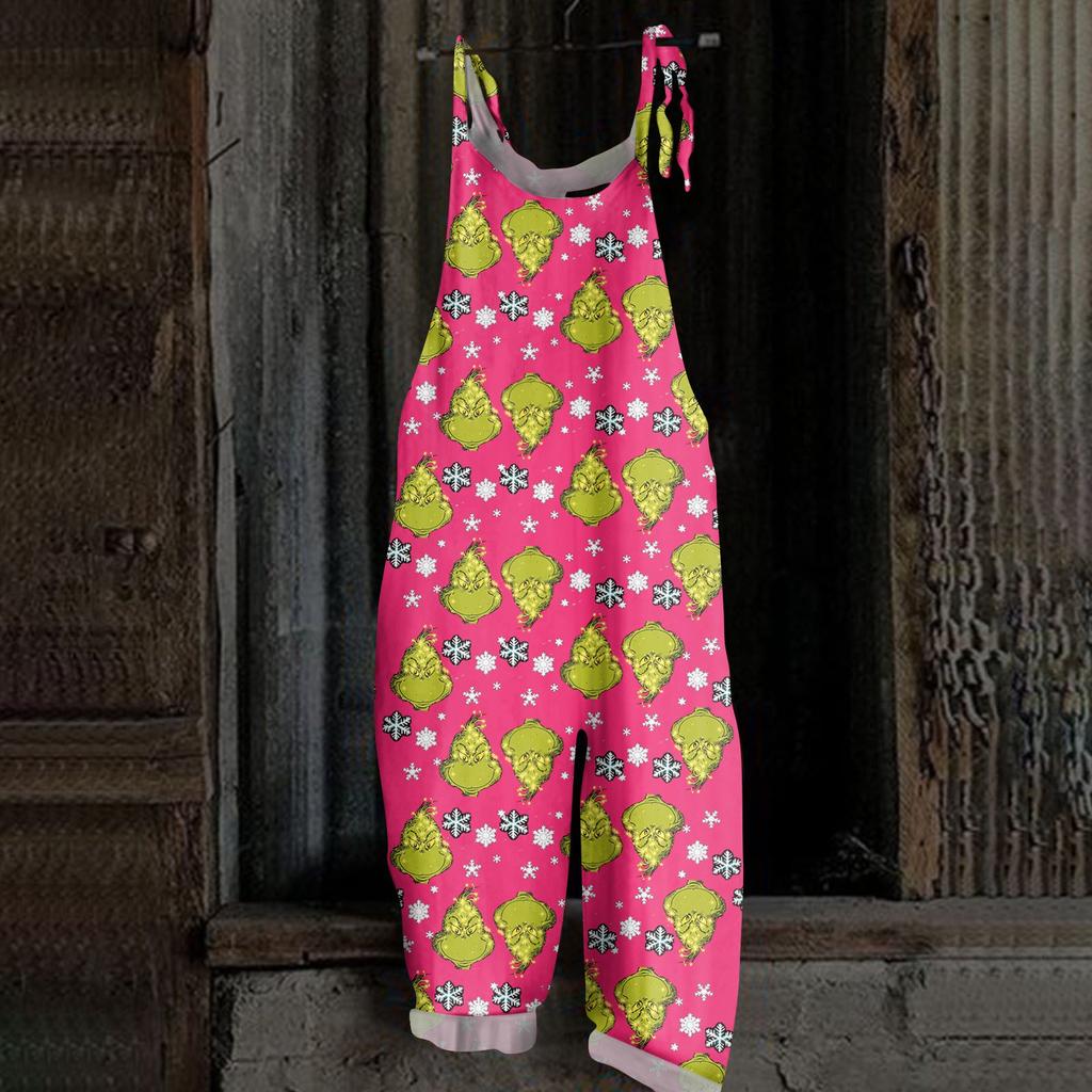 Women's Casual Loose Jumpsuit Christmas Print Wide Leg Jumpsuit Sleeveless With Pockets