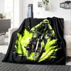 Mountain Bike Rider Green Splash Art Print Flannel Blanket Black Background Extreme Sport Graphic Soft Throw Blanket Cycling Fan Decor