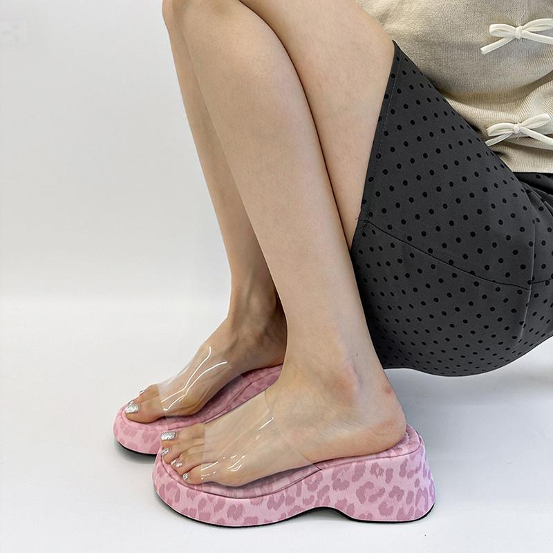 Fashion Leopard Shoes Womens Slippers Outdoor Transparent Heel Slides Pantofle Platform Rubber Flip Flops Shale Female Beach 2025 Hawaii