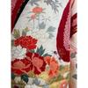 Used Kyoto Yuzen, pure silk, long-sleeved kimono, white background, Oke-shibori, dyeing, phoenix, flowers, gold piece embroidery, gold color