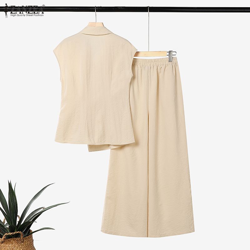 ZANZEA Seturi Casual din Două Piese pentru Femei: Topuri Vestă fără Mâneci și Pantaloni Lungi