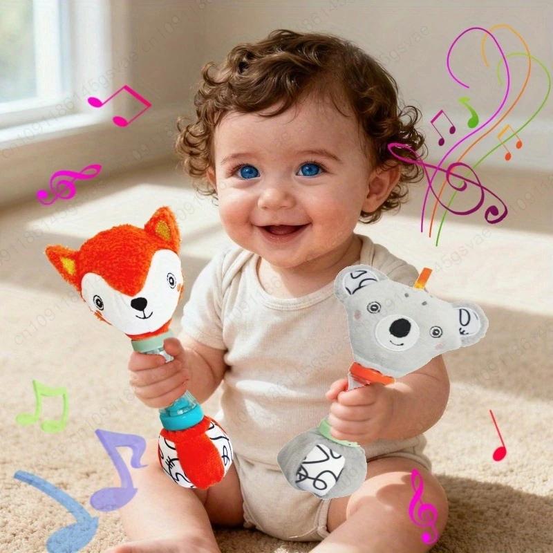 Baby Rattle Toy- Design with Fox & Koala Patterns, Soft Pastel Colors for Toddler Sensory Play & Motor Skills Development