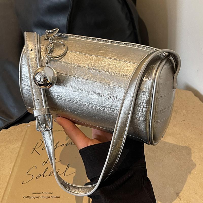 Chic Barrel Shaped Underarm Bag For Women Fashion New Silver Single Shoulder Crossbody Bags Female Casual Versatile Coin Purse