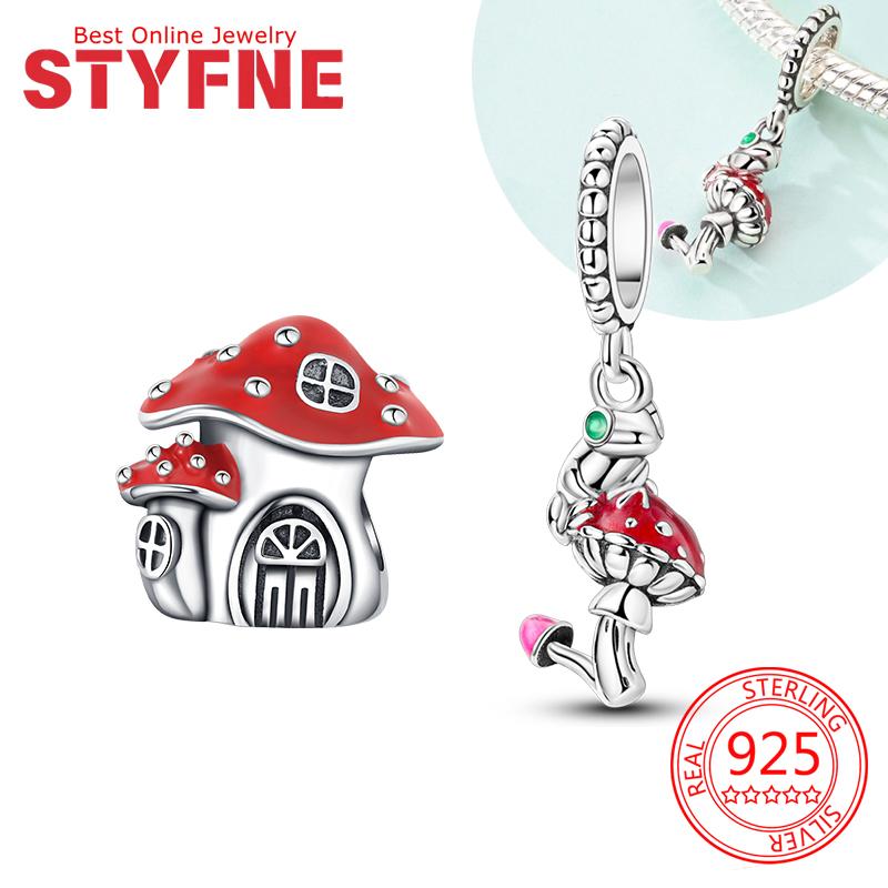 Authentic Original Charm Bead Components Copper Metal Red Frog Mushroom Bead Components Compatible With Bracelet High Quality Fine Jewelry Necklace