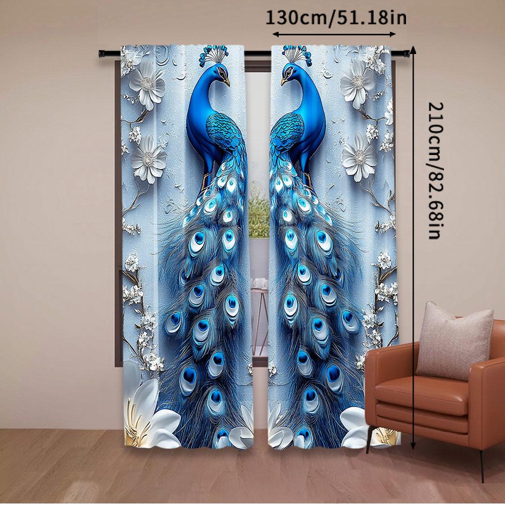 2Pcs Gothic Blue Peacock Curtain Elegant Decorative Room For Living Room Bedroom Office Kitchen Bathroom With Vibrant Colors And