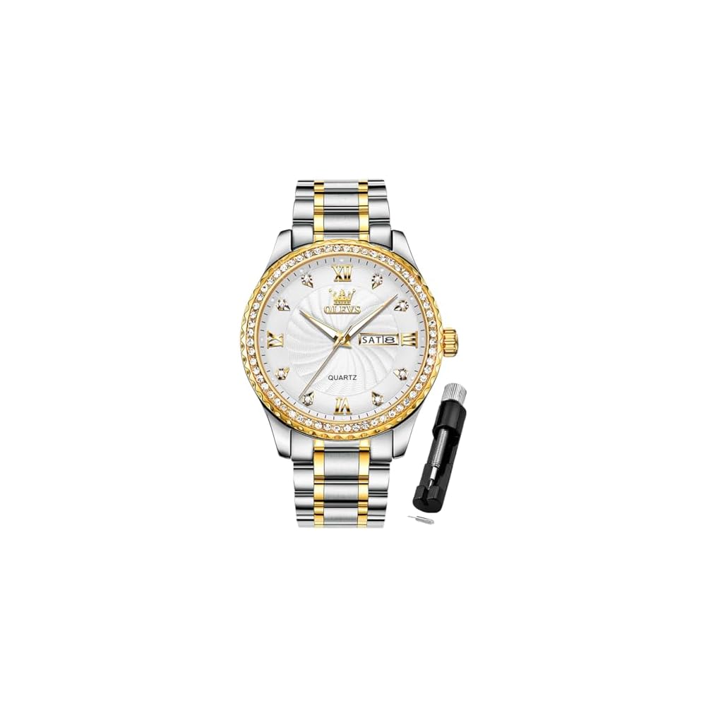 OLEVS Men s Chronograph Business Dress Watch Stainless Steel Waterproof Date Display Silver 40mm
