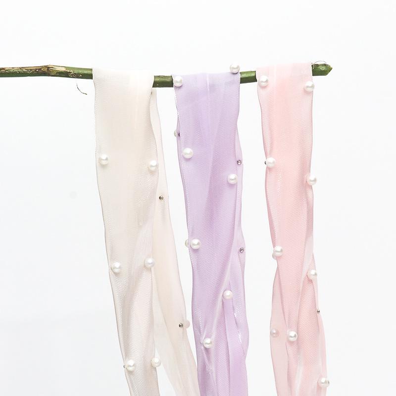 Pearl Hibiscus Satin Fresh Flower Cake Bow Hairpin with Flowing Color Ribbon