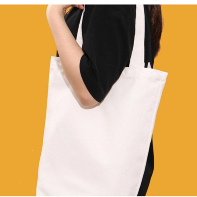 Large Capacity Canvas Shoulder Handbag Folding Eco-Friendly Cotton Tote Bags Reusable DIY Shoulder Bag Grocery Bags Beige Black