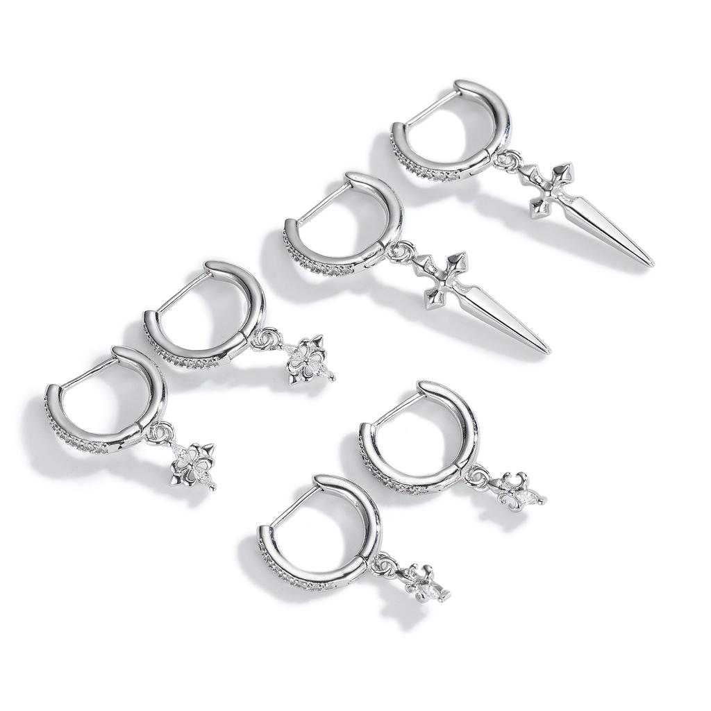 Kreuz Ohrringe, Zirkonia Inlaid Ohrringe, Gerade Nadel Iris Kreuz Blume Ohrstecker Trend Männer und Frauen Ohrlöcher