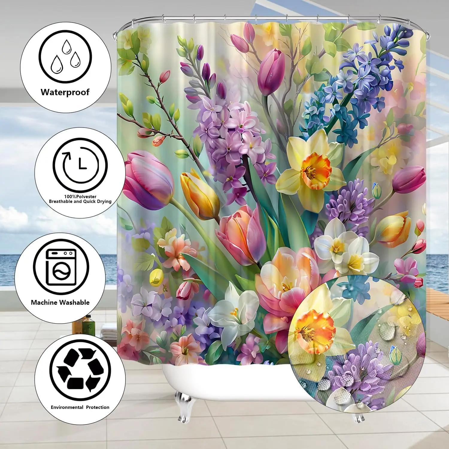 

Набір із 4 штук штор для душу, Кольорові квіткові штори для ванної кімнати, Набір для душу, Набори декору для ванної кімнати, Штора для душу для ванної кімнати з килимками A