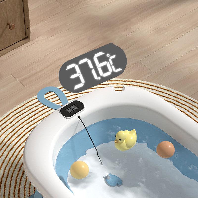 Foldable Baby Bathtub with Thermometer for Ages 0-3, Large Size Children's Stand-up Bath Tub